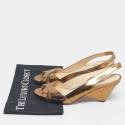 Pre Owned Prada Gold Leather Cross Strap Slingback Sandals Size 38.5