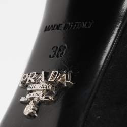 مملوكة مسبقًا صندل سلايد برادا سويدي أسود كعب سميك مقاس 37.5