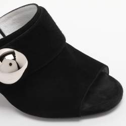 مملوكة مسبقًا صندل سلايد برادا سويدي أسود كعب سميك مقاس 37.5