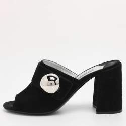 Pre Owned Prada Black Suede  Block Heel Mule Sandals Size 38