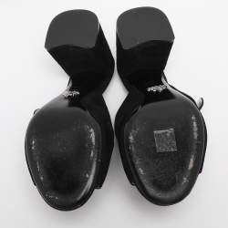 مملوكة مسبقًا صندل سلايد برادا سويدي أسود كعب سميك مقاس 37.5