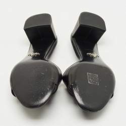 Pre Owned Prada Black Leather Triangle Logo Slide Sandals Size 39.5