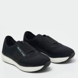 Pre Owned Prada Black Elastic and Neoprene Slip On Sneakers Size 39.5