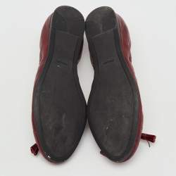 Pre Owned Prada Burgundy Leather Bow Scrunch Ballet Flats Size 37.5