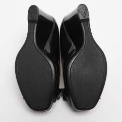 Pre Owned Prada Black Patent Leather Bow Peep Toe Wedge Pumps Size 35.5