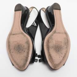 Pre Owned Prada Black Patent Leather Bow Slingback Sandals Size 38