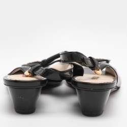 Pre Owned Prada Black Patent Leather Bow Slingback Sandals Size 38