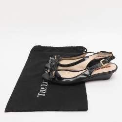 Pre Owned Prada Black Patent Leather Bow Slingback Sandals Size 38
