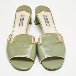 Pre Owned Prada Green Saffiano Leather Slide Sandals Size 39