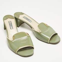 Pre Owned Prada Green Saffiano Leather Slide Sandals Size 39