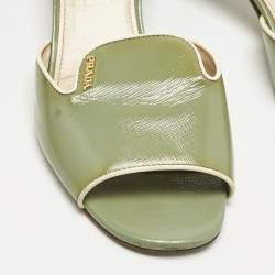 Pre Owned Prada Green Saffiano Leather Slide Sandals Size 39
