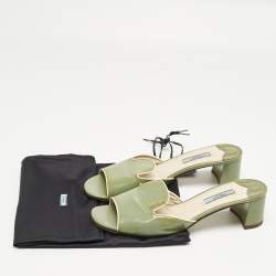 Pre Owned Prada Green Saffiano Leather Slide Sandals Size 39