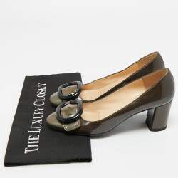 Pre Owned Prada Green Patent Leather Block Heel Pumps Size 36.5