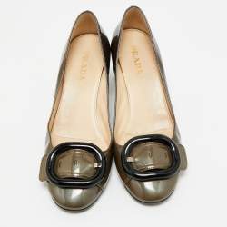 Pre Owned Prada Green Patent Leather Block Heel Pumps Size 36.5