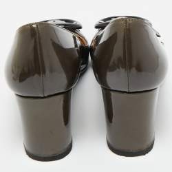 Pre Owned Prada Green Patent Leather Block Heel Pumps Size 36.5