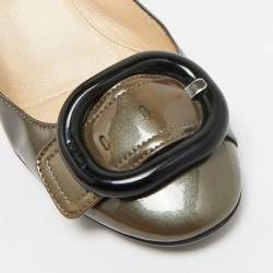 Pre Owned Prada Green Patent Leather Block Heel Pumps Size 36.5