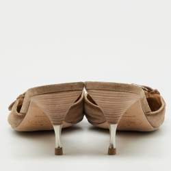 Pre Owned Prada Beige Suede Buckle Detail Pointed Toe Mules Size 40