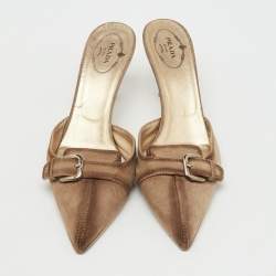 Pre Owned Prada Beige Suede Buckle Detail Pointed Toe Mules Size 40