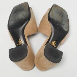 Pre Owned Prada Beige Suede Open Toe Slide Sandals Size 36