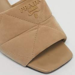 Pre Owned Prada Beige Suede Open Toe Slide Sandals Size 36
