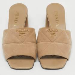 Pre Owned Prada Beige Suede Open Toe Slide Sandals Size 36