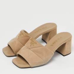 Pre Owned Prada Beige Suede Open Toe Slide Sandals Size 36