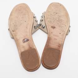 Pre Owned Prada Beige Suede Crystal Embellished Slide Sandals Size 40.5