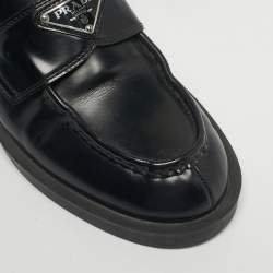 Pre Owned Prada Black Brushed Leather Logo Mules Size 39