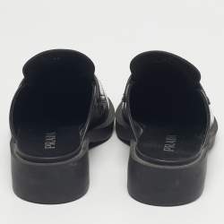 Pre Owned Prada Black Brushed Leather Logo Mules Size 39