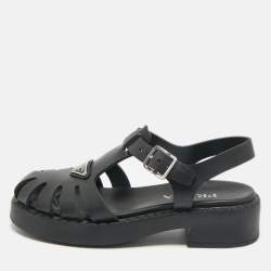 Pre Owned Prada Black Rubber Monolith Ankle Strap Sandals Size 40