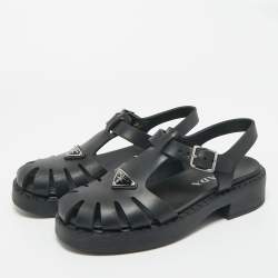 Pre Owned Prada Black Rubber Monolith Ankle Strap Sandals Size 40