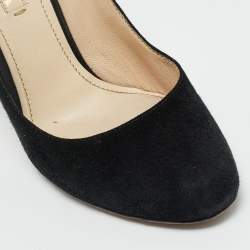 Pre Owned Prada Black Suede Block Heel Pumps Size 36.5
