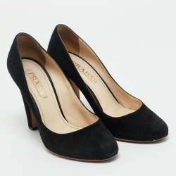 Pre Owned Prada Black Suede Block Heel Pumps Size 36.5
