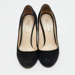 Pre Owned Prada Black Suede Block Heel Pumps Size 36.5