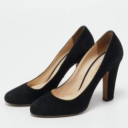 Pre Owned Prada Black Suede Block Heel Pumps Size 36.5