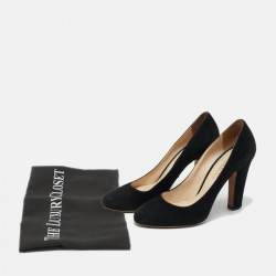 Pre Owned Prada Black Suede Block Heel Pumps Size 36.5