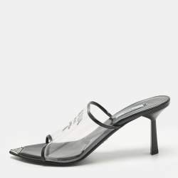Pre Owned Prada Transparent PVC Logo Open Toe Mules Size 39.5