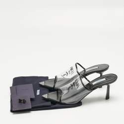 Pre Owned Prada Transparent PVC Logo Open Toe Mules Size 39.5