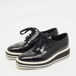 Pre Owned Prada Black Leather Lace Up Derby Sneakers Size 35.5