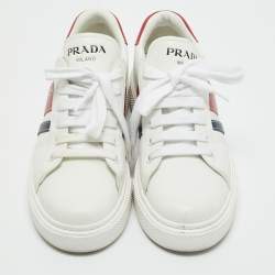 Pre Owned Prada White Leather Donna Lace Up Sneakers Size 37