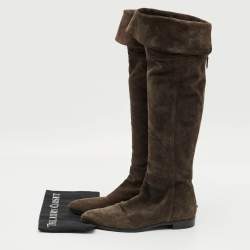 مملوكة مسبقًا Prada Dark Brown Suede Fold Over Knee Length Boots Size 40