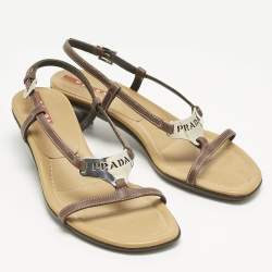 Pre Owned Prada Brown Leather Slingback Sandals Size 36.5