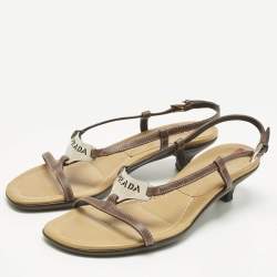 Pre Owned Prada Brown Leather Slingback Sandals Size 36.5