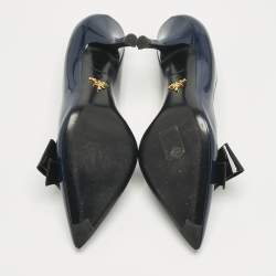 Pre Owned Prada Navy Blue/Black Patent Leather Bow Pointed Toe Pumps Size 38
