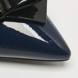 Pre Owned Prada Navy Blue/Black Patent Leather Bow Pointed Toe Pumps Size 38