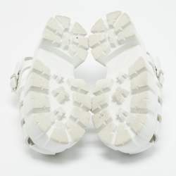 Pre Owned Prada White Leather Monolith Ankle Strap Sandals Size 39