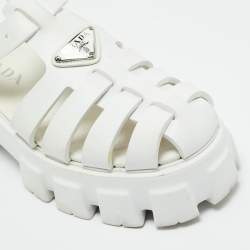 Pre Owned Prada White Leather Monolith Ankle Strap Sandals Size 39