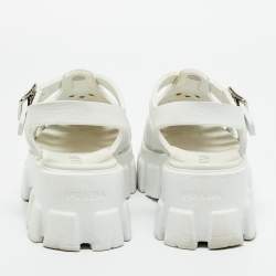 Pre Owned Prada White Leather Monolith Ankle Strap Sandals Size 39