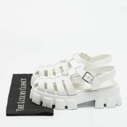 Pre Owned Prada White Leather Monolith Ankle Strap Sandals Size 39