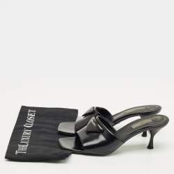 Pre Owned Prada Black Patent Leather Logo Slide Sandals Size 39